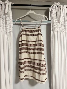 aerie Cream and Brown Striped Geo Mini Dress
